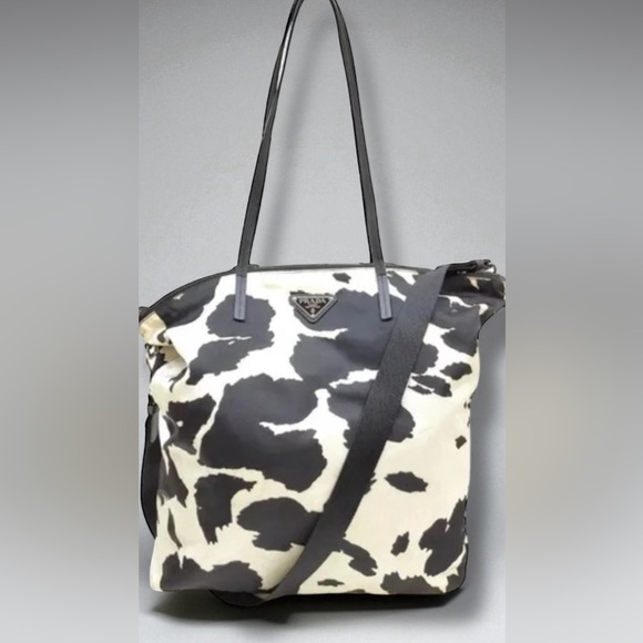 Prada Black and White Cow Print Tote Galleria Medium Leather Bag Shoulder Xbody - Picture 1 of 9